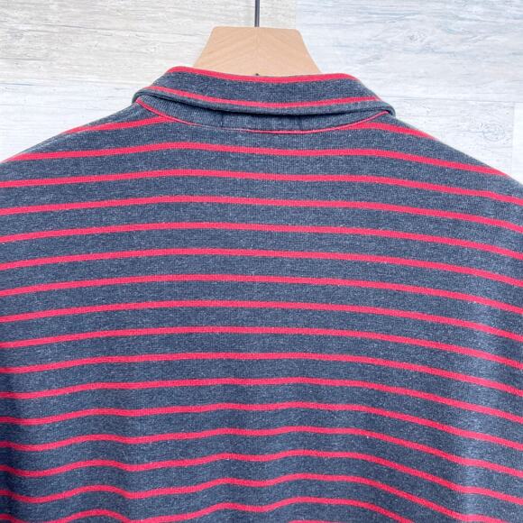 POLO Ralph Lauren Long Sleeve Waffle Knit Polo Shirt Gray Red Stripe Mens XL - Picture 4 of 5